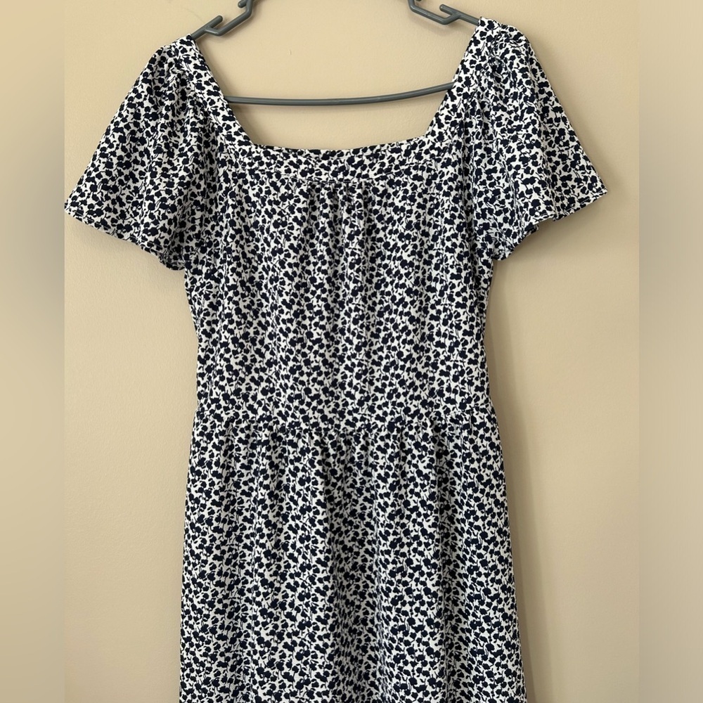 Monteau Los Angelos Blue & White Floral Square neck A line dress womens size Med - Picture 2 of 5